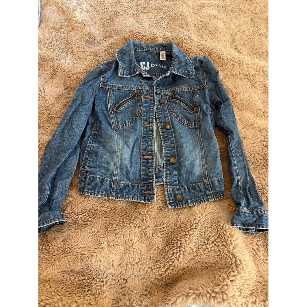 CJ Blue Womens Denim Jacket Medium Wash Cotton Zipper Pockets Blue PS